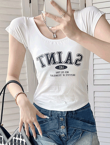 특가[당일발송]OMP레터링 캡내장 썸머룩 비치룩 여름 반팔 크롭 티셔츠